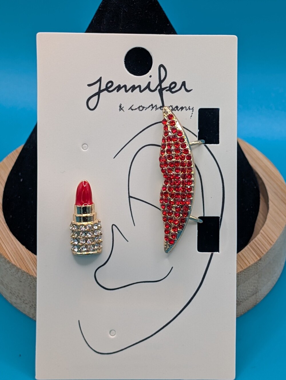 Jennifer Red Crystal Lipstick and Lip Ear Cuff Set